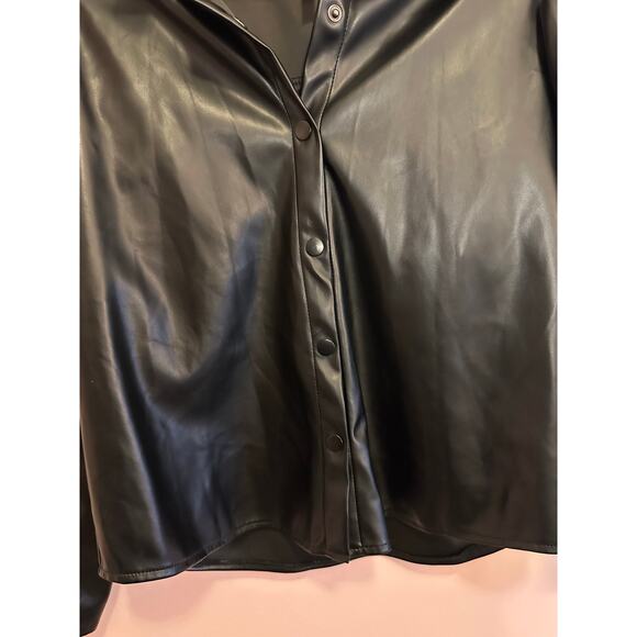 Laundry by Shelli Segal Faux Leather Puff Sleeve Button Up Shirt Jacket Small - Picture 7 of 10